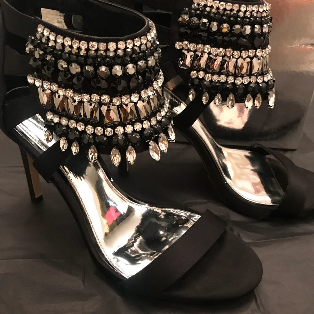 Gianni Bini Jeweled statement ankle strap heels.